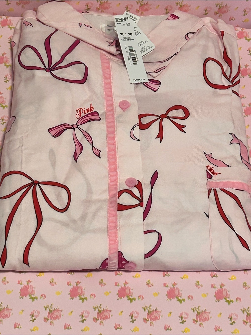 Victoria Secret Pink Bow-Print Cotton Pajama Set - Picture 4 of 5